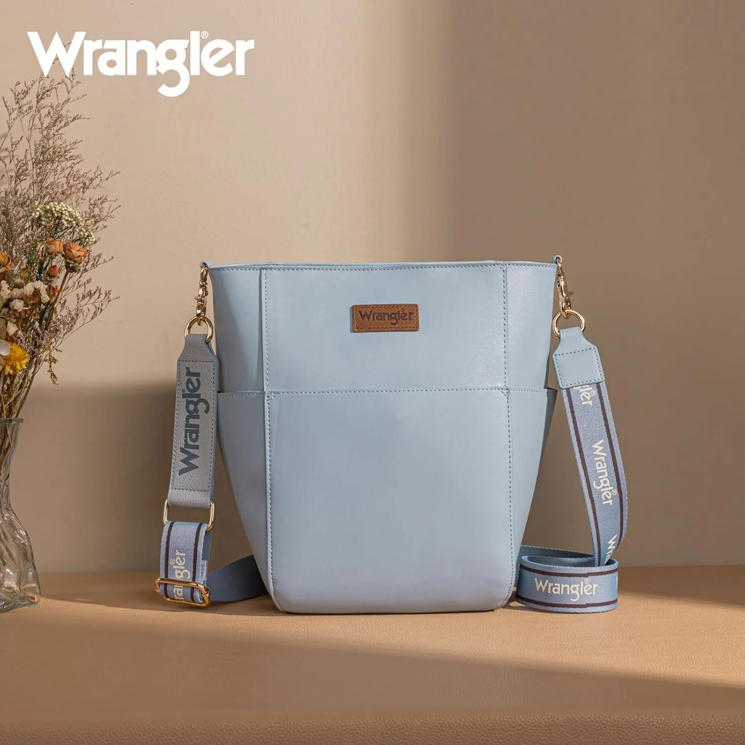 Wrangler MEDIUM Crossbody Bag for Women Vegan Leather Bucket Handbags with Guitar Strap