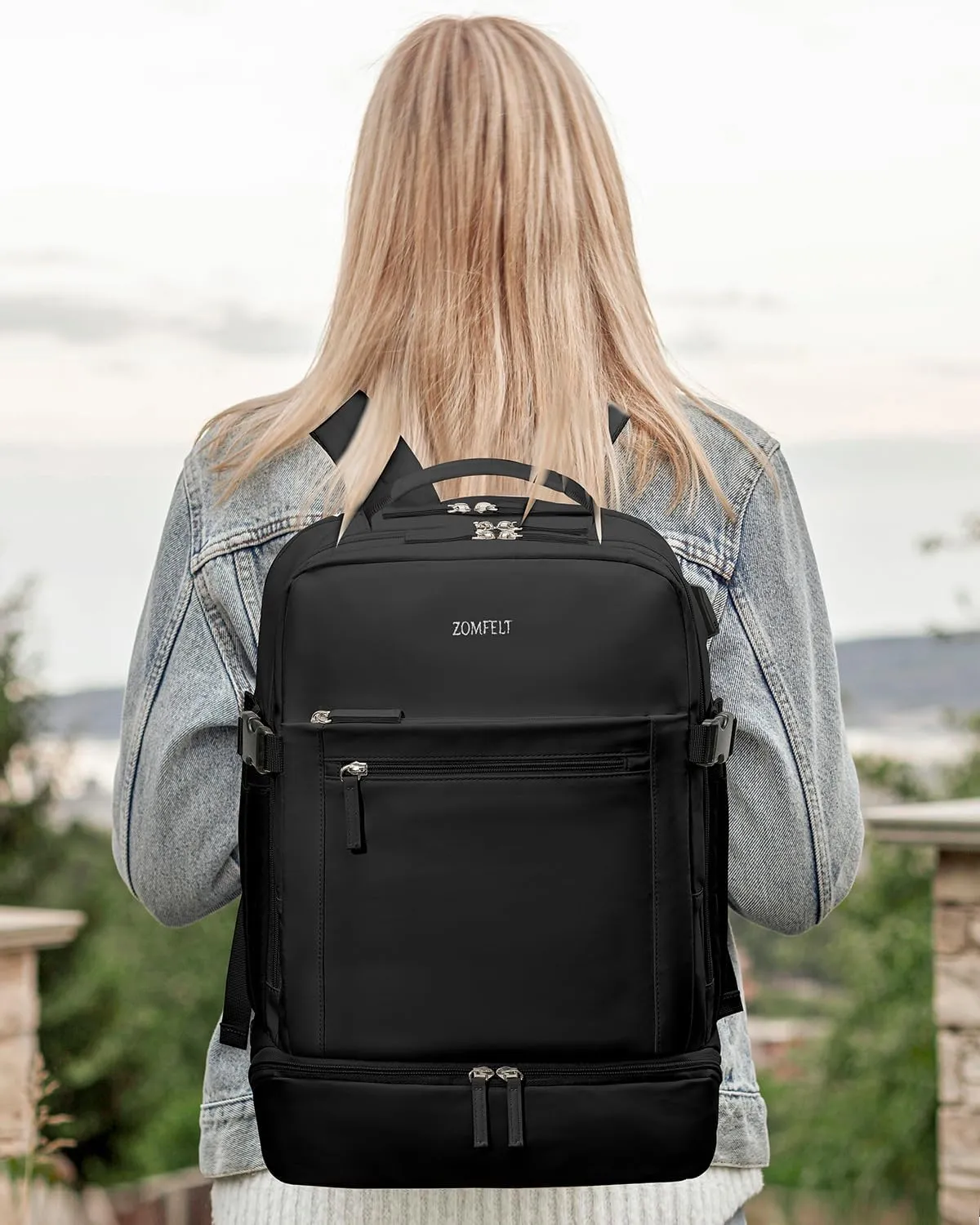 ZOMFELT Carry on Backpack for Women with Shoes Compartment, Flight Approved Travel Backpack with USB Charging Port, TSA 17.3inch Waterproof Laptop Bag Large Casual School Daypack for Weekender